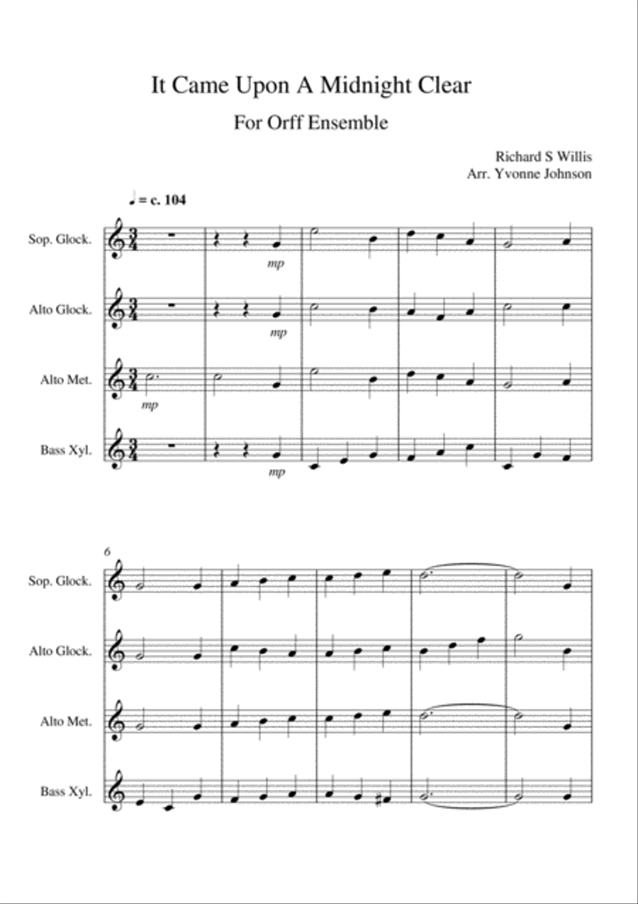 It Came Upon A Midnight Clear - For Orff Ensemble Percussion Ensemble scores gallery preview page 1