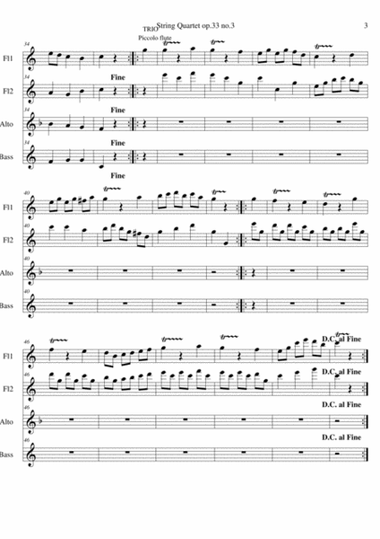 Joseph Haydn. String Quartet in C major 'The Bird', Op 33 No 3, movement 2 image number null