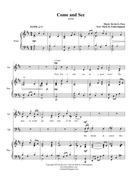 Come and See - an original hymn for SATB voices image number null