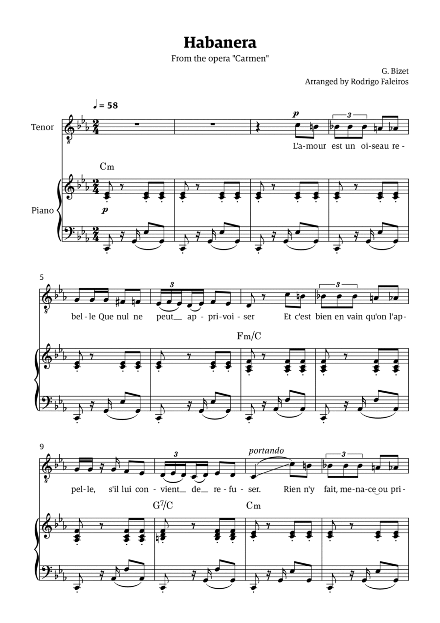 Habanera (for tenor - C minor/major) Chamber Music scores gallery preview page 1