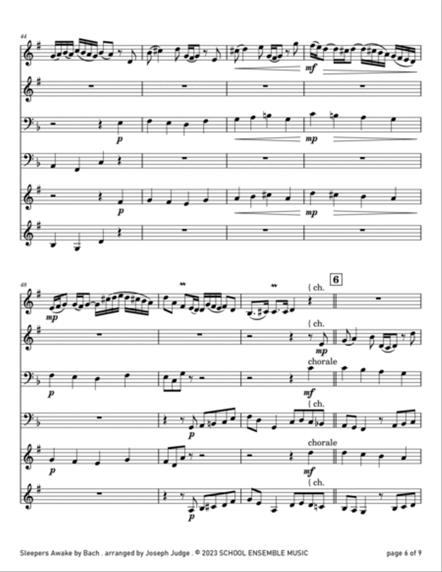 Sleepers Awake by Bach for Brass Quartet in Schools Brass Quartet scores gallery preview page 6