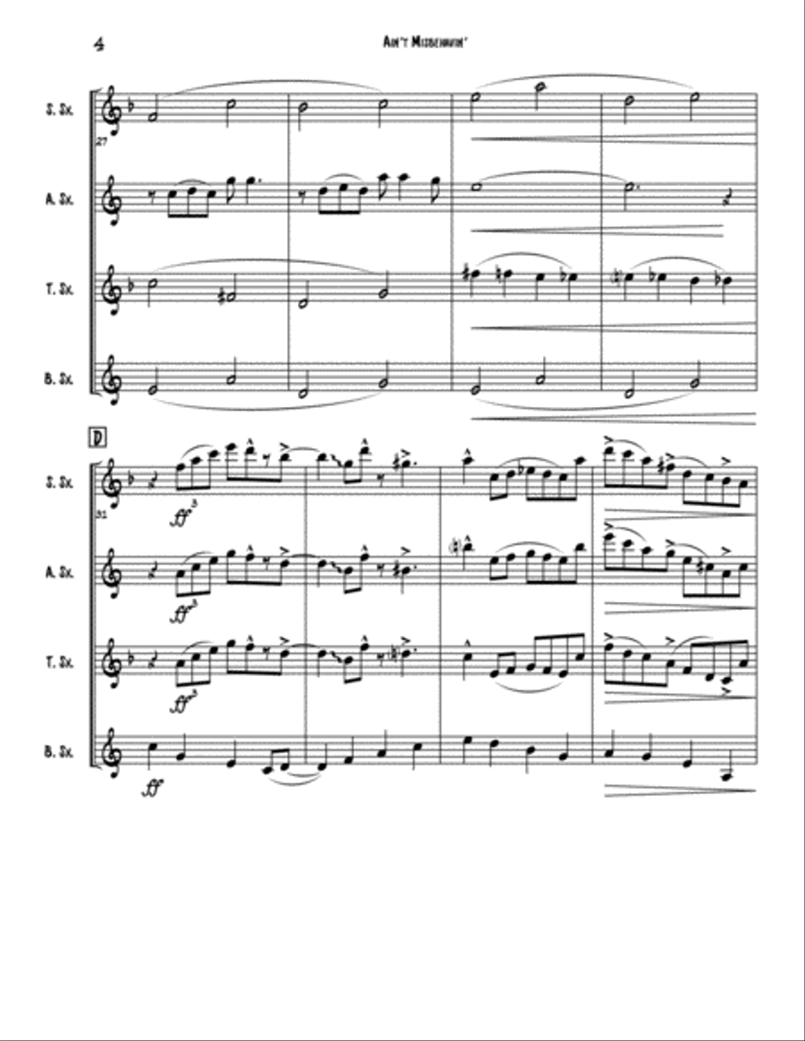 Ain't Misbehavin' Woodwind Quartet scores gallery preview page 4