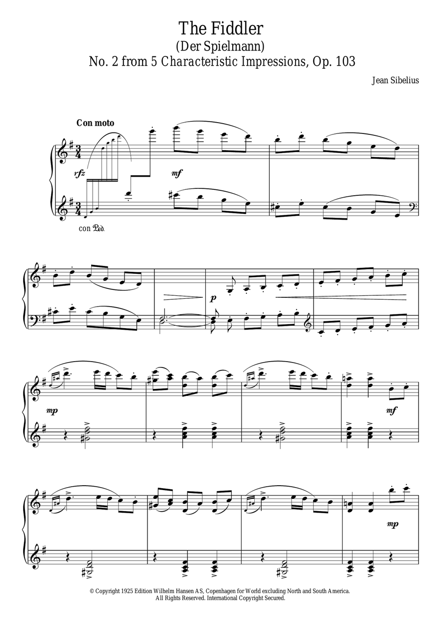 The Fiddler (From 5 Characteristic Impressions, Op.103) Piano Solo scores gallery preview page 1