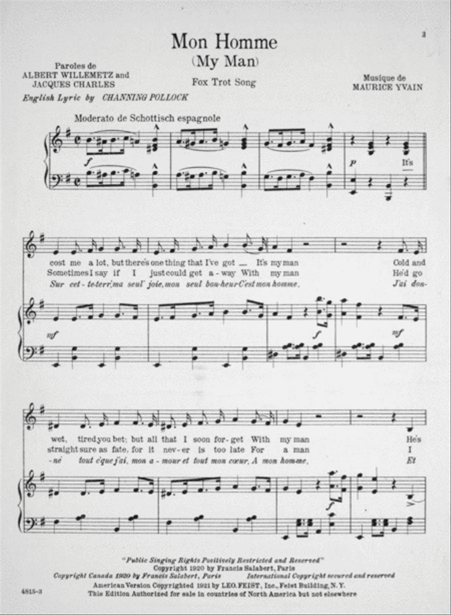 Europe's Biggest Sensation. Mon Homme (My Man) Voice scores gallery preview page 2