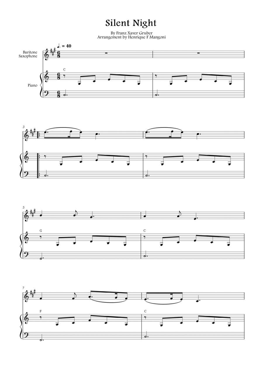 Silent Night (Stille Nacht) Baritone Saxophone scores gallery preview page 1