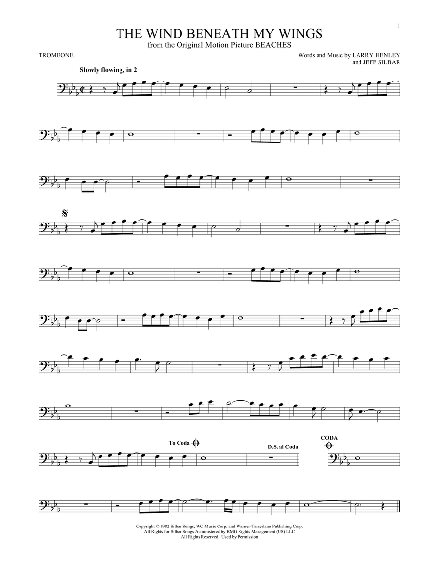 The Wind Beneath My Wings Trombone Solo scores gallery preview page 1