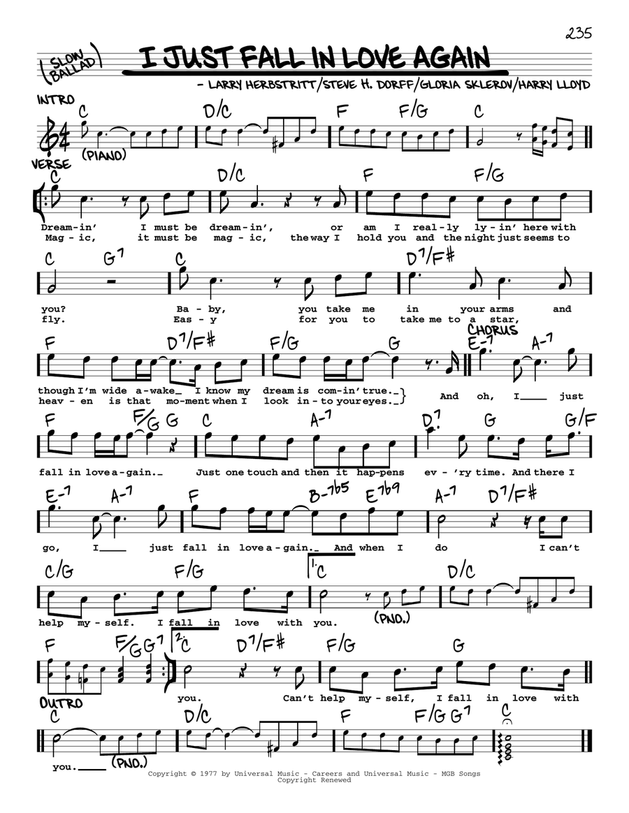 I Just Fall In Love Again Voice scores gallery preview page 1