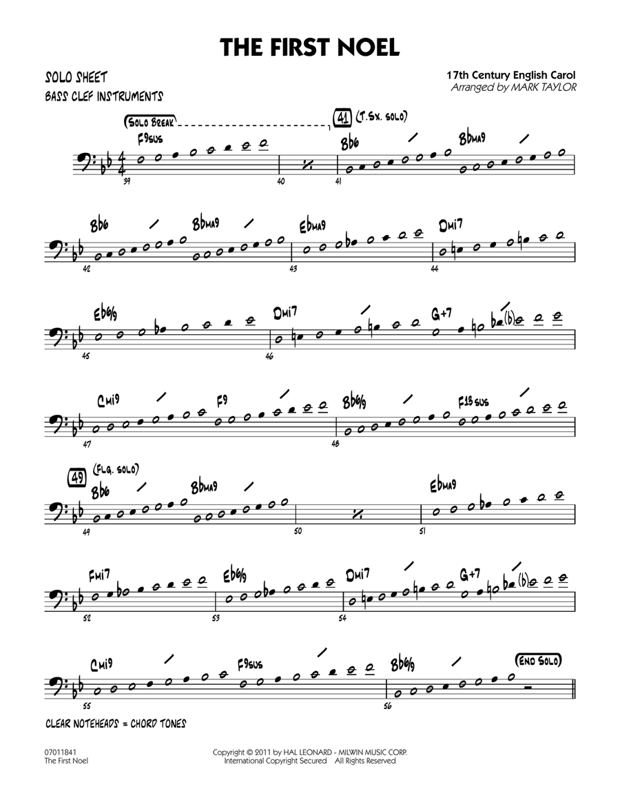 The First Noel - Bass Clef Solo Sheet Jazz Ensemble scores gallery preview page 1