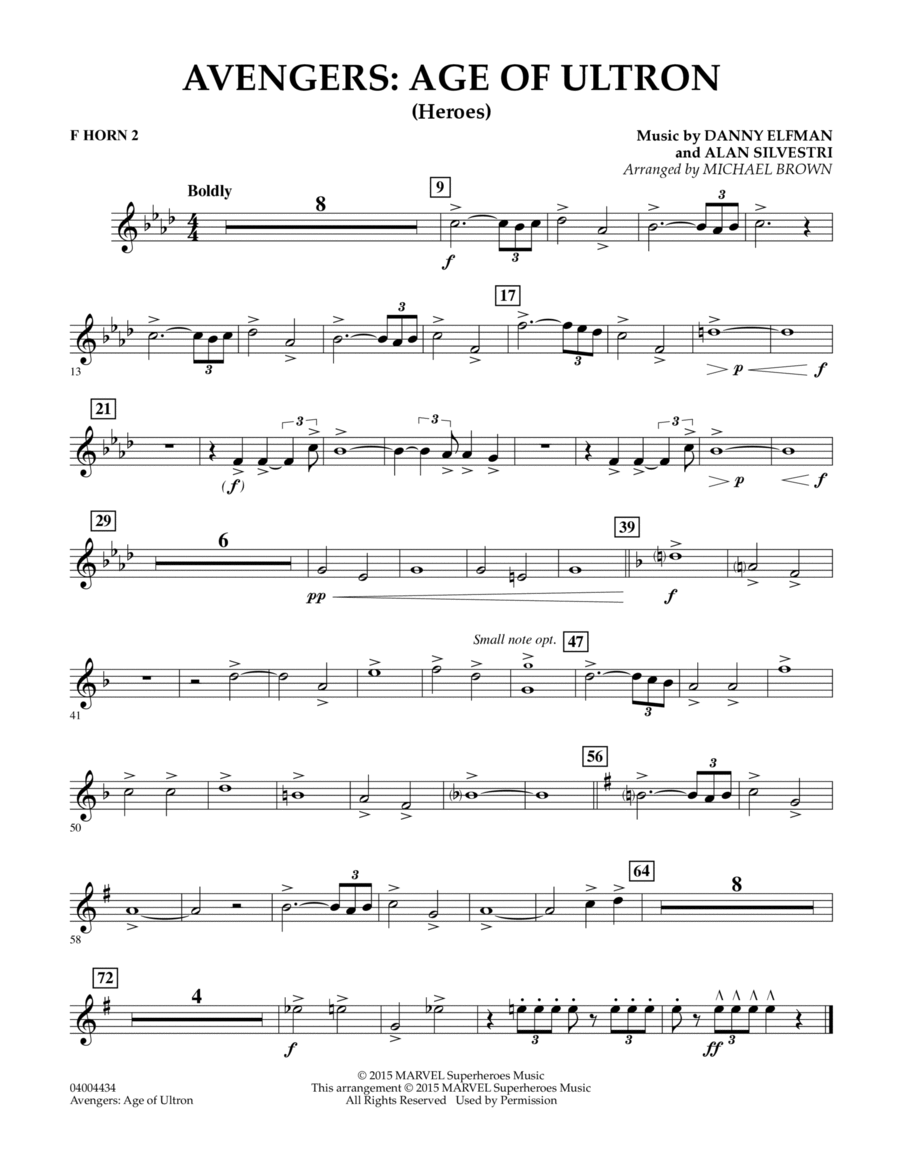 Avengers: The Age of Ultron (Main Theme) - F Horn 2 Concert Band scores gallery preview page 1