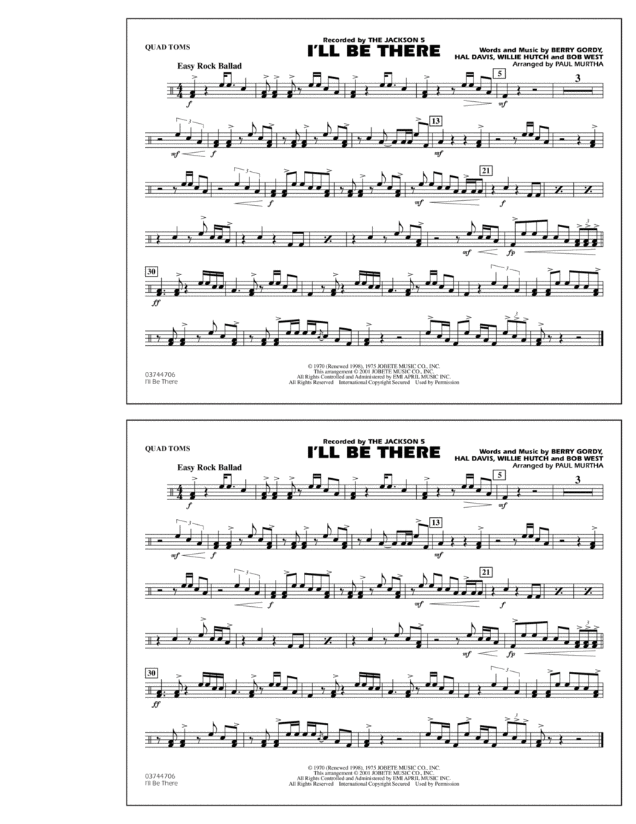 I'll Be There - Quad Toms Marching Band scores gallery preview page 1
