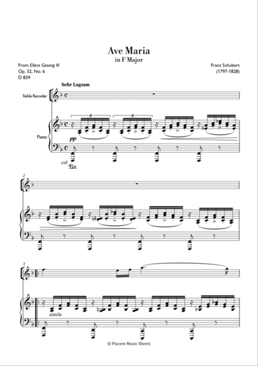 Schubert - Ave Maria in F Major - Intermediate Alto Recorder scores gallery preview page 2