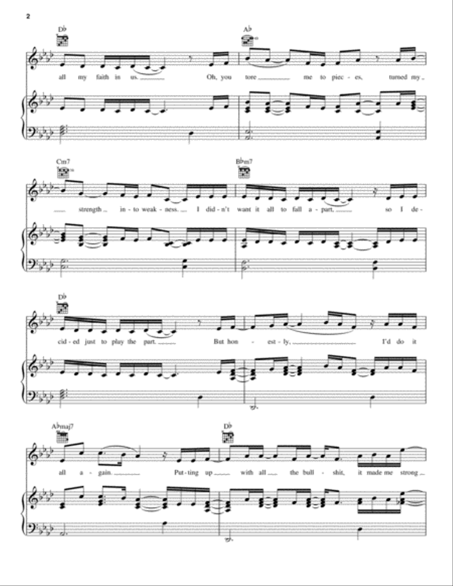 I Don't Think About You Piano, Vocal, Guitar scores gallery preview page 2