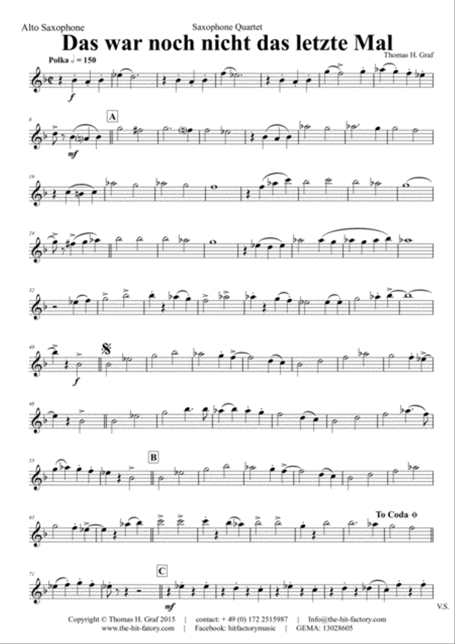 Das war noch nicht das letzte Mal - Polka - Oktoberfest - Saxophone Quartet Saxophone Quartet scores gallery preview page 5