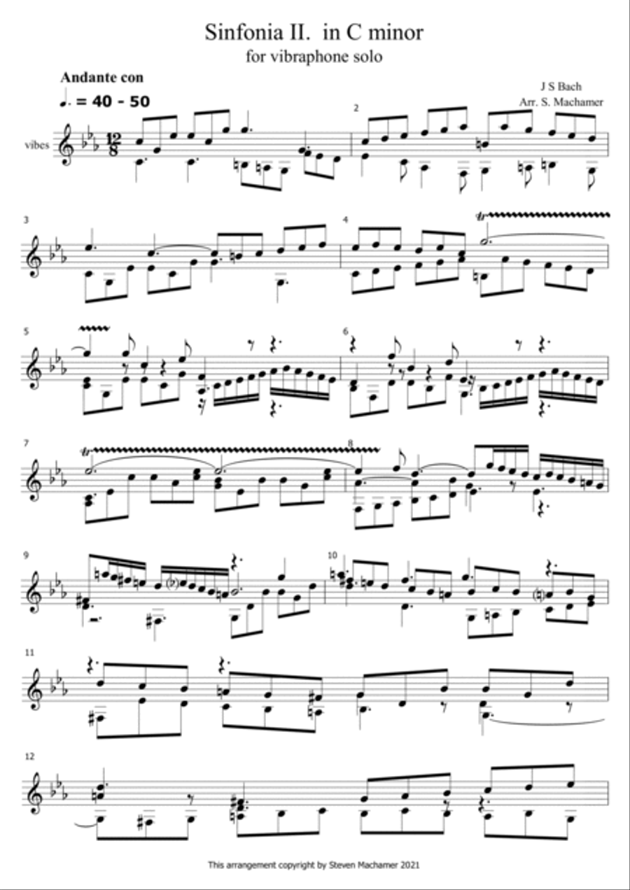 Sinfonia 2 in C Minor, from 3 Part Inventions Vibraphone scores gallery preview page 2