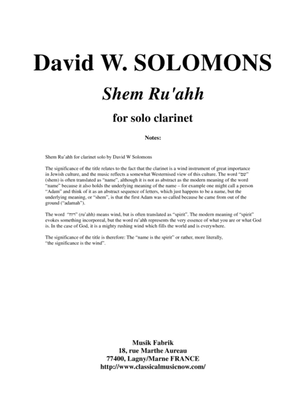 David W. Solomons: Shem Ru’ahh for clarinet solo
