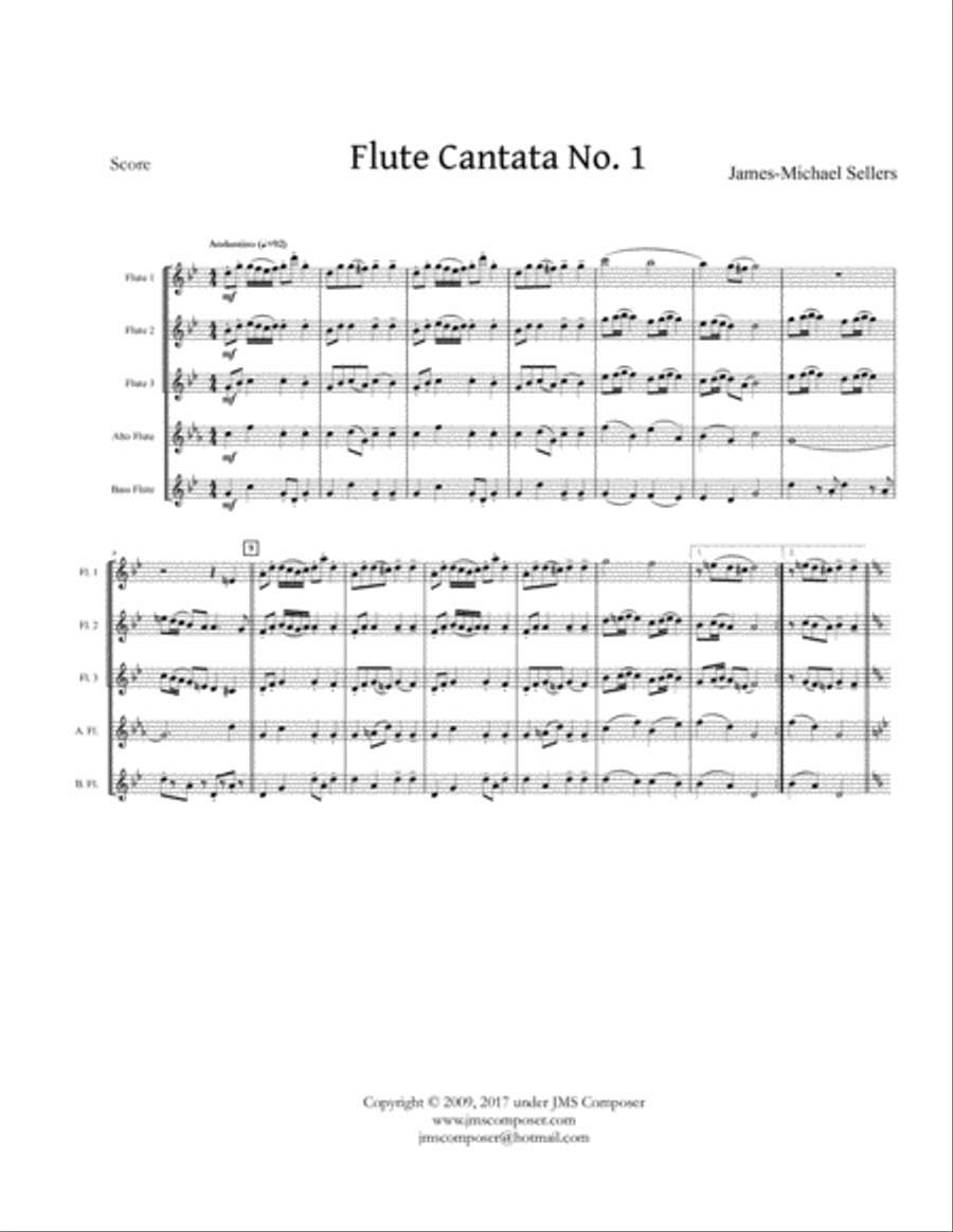 Cantata No. 1 for Flute Quartet or Ensemble Flute Quartet scores gallery preview page 2