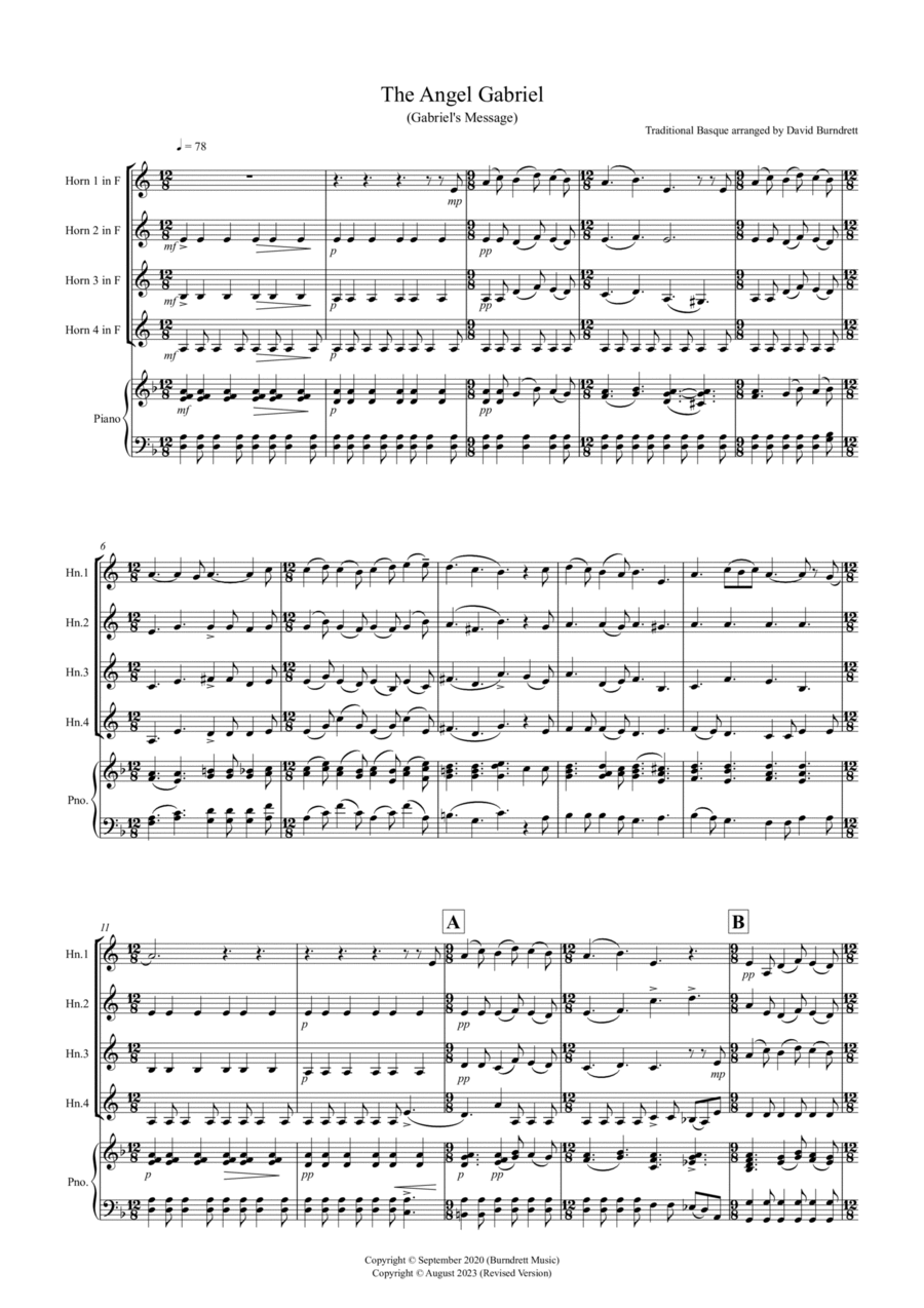 The Angel Gabriel for Horn Quartet French Horn Quartet scores gallery preview page 1
