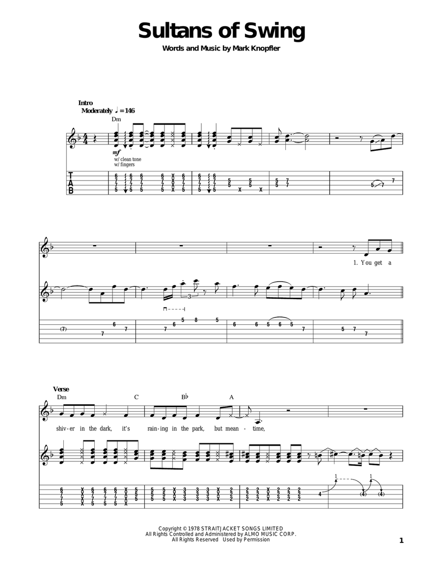Sultans Of Swing Acoustic Guitar scores gallery preview page 1