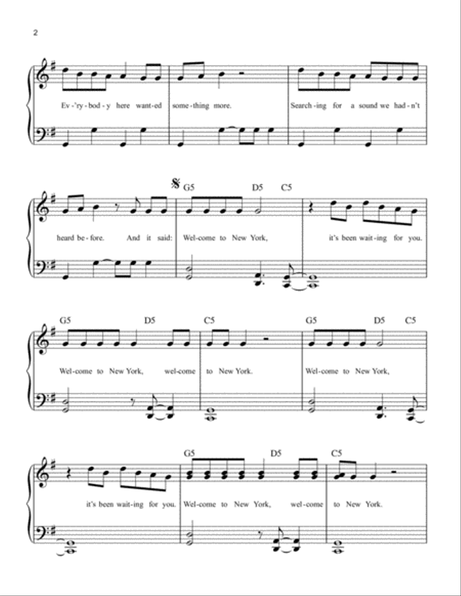 Welcome To New York Easy Piano scores gallery preview page 2
