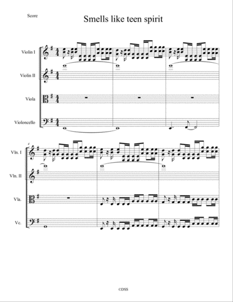 Smells Like Teen Spirit Smells Like Teen Spirit String Quartet scores gallery preview page 1