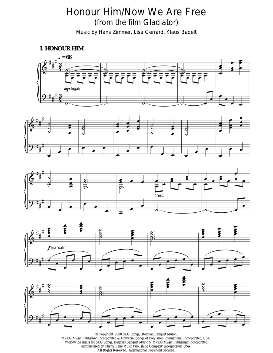Now We Are Free (from Gladiator) Piano Solo scores gallery preview page 1