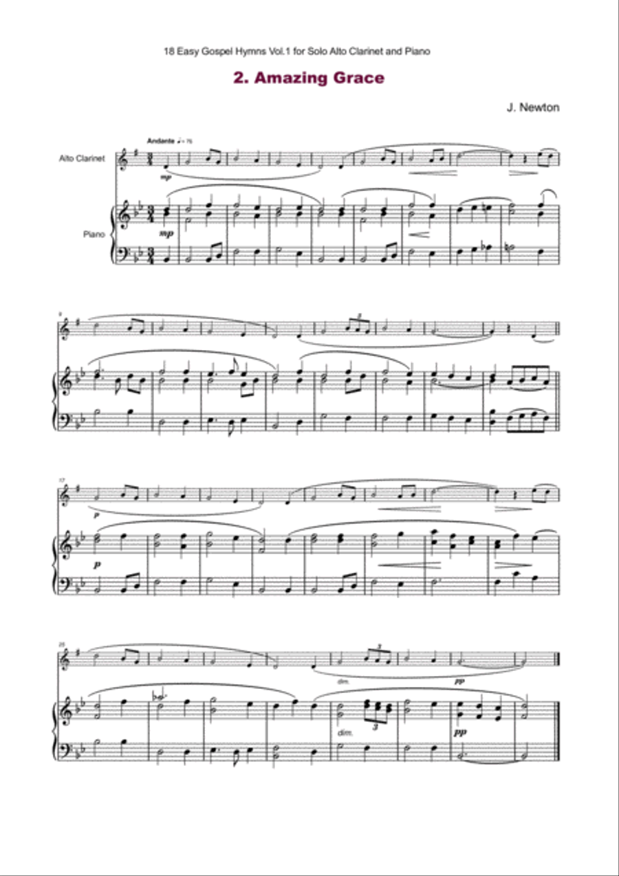 18 Gospel Hymns Vol.1 for Solo Alto Clarinet and Piano E-Flat Clarinet scores gallery preview page 4
