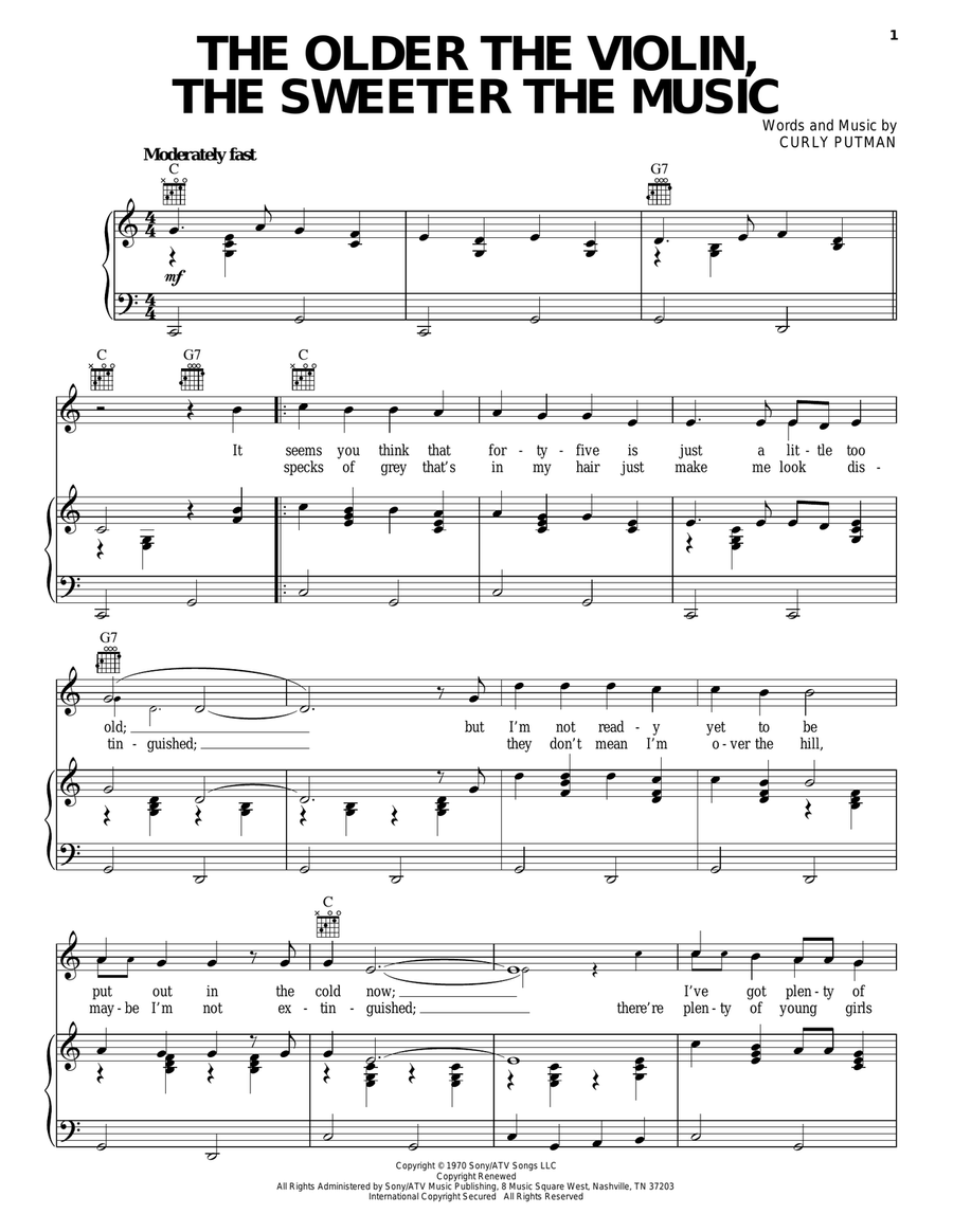 The Older The Violin, The Sweeter The Music Piano, Vocal, Guitar scores gallery preview page 1