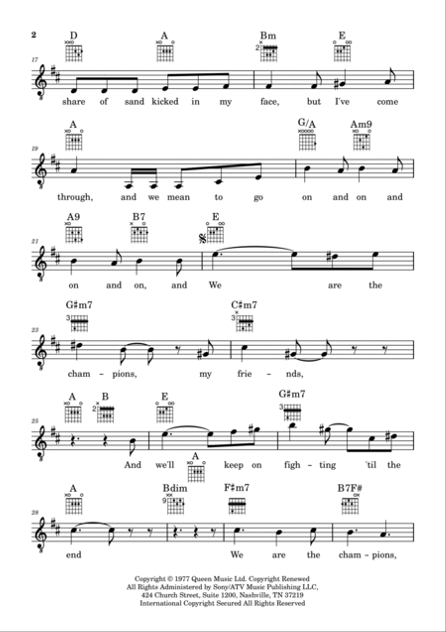 We Are The Champions Piano, Vocal, Guitar scores gallery preview page 2