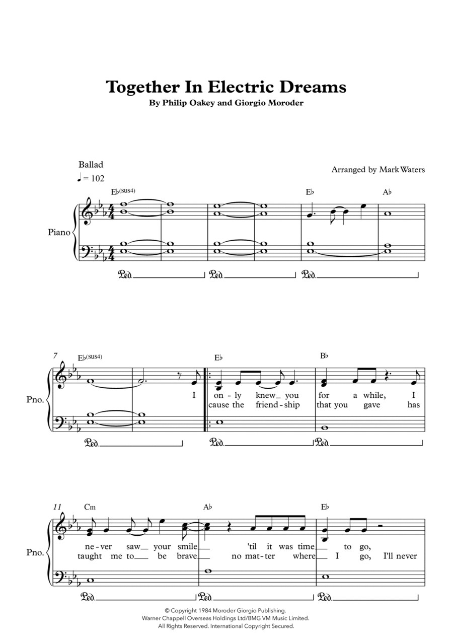 Together In Electric Dreams Piano, Vocal, Guitar scores gallery preview page 1