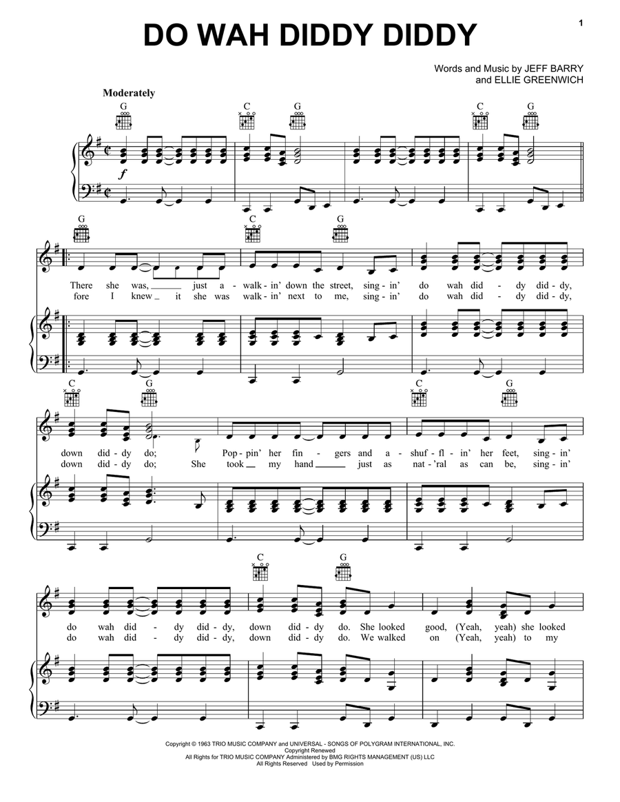 Do Wah Diddy Diddy Do Wah Diddy Diddy Piano, Vocal, Guitar scores gallery preview page 1