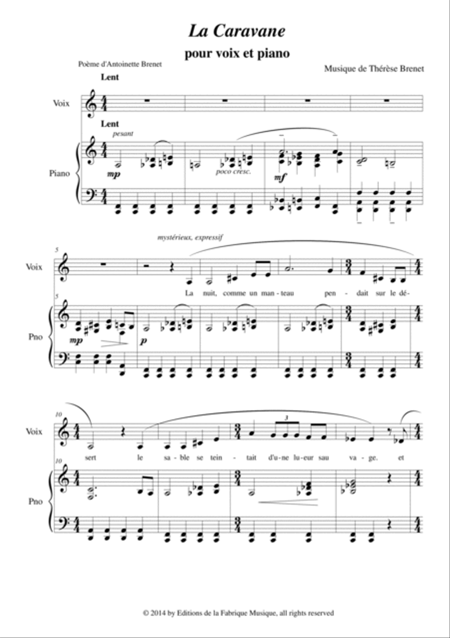 Therese Brenet : La Caravane for medium voice and piano Medium Voice scores gallery preview page 2