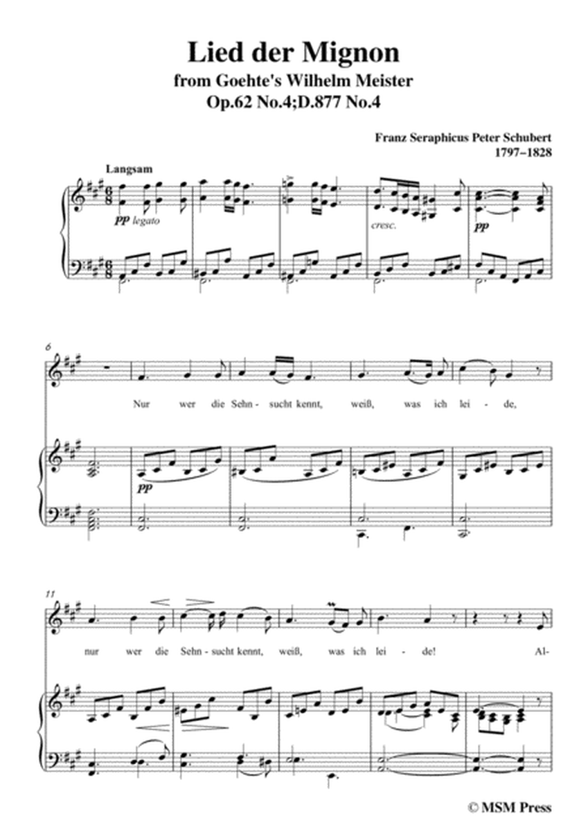Schubert-Lied der Mignon,from 4 Gesänge aus 'Wilhelm Meister',in f sharp minor,for Voice&Piano image number null