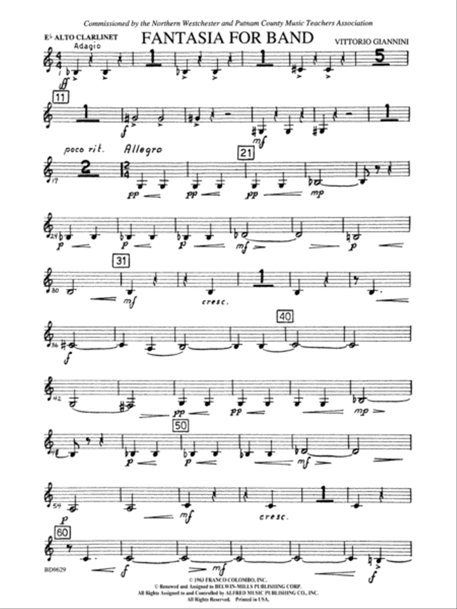 Fantasia for Band: E-flat Alto Clarinet Concert Band scores gallery preview page 1