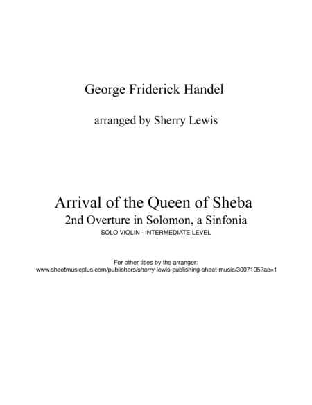 ARRIVAL OF THE QUEEN O SHEBA Violin Solo, Intermediate Level image number null