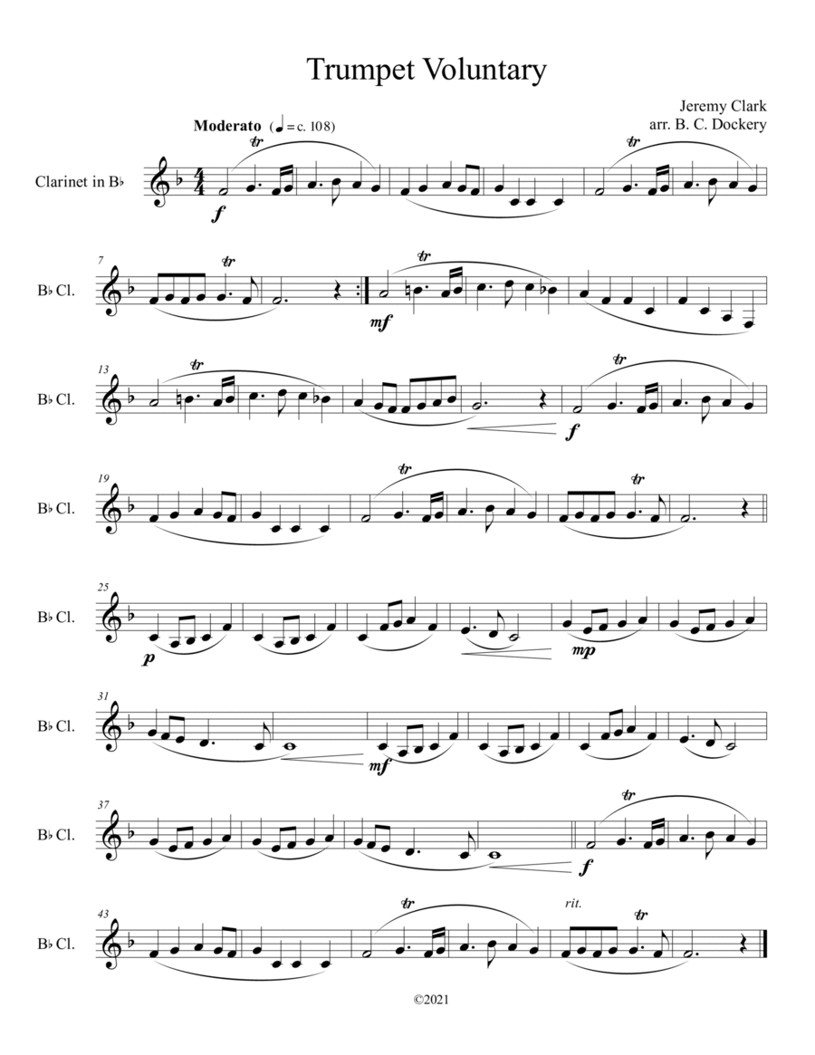 Trumpet Voluntary (Clarinet Solo) B-Flat Clarinet scores gallery preview page 1