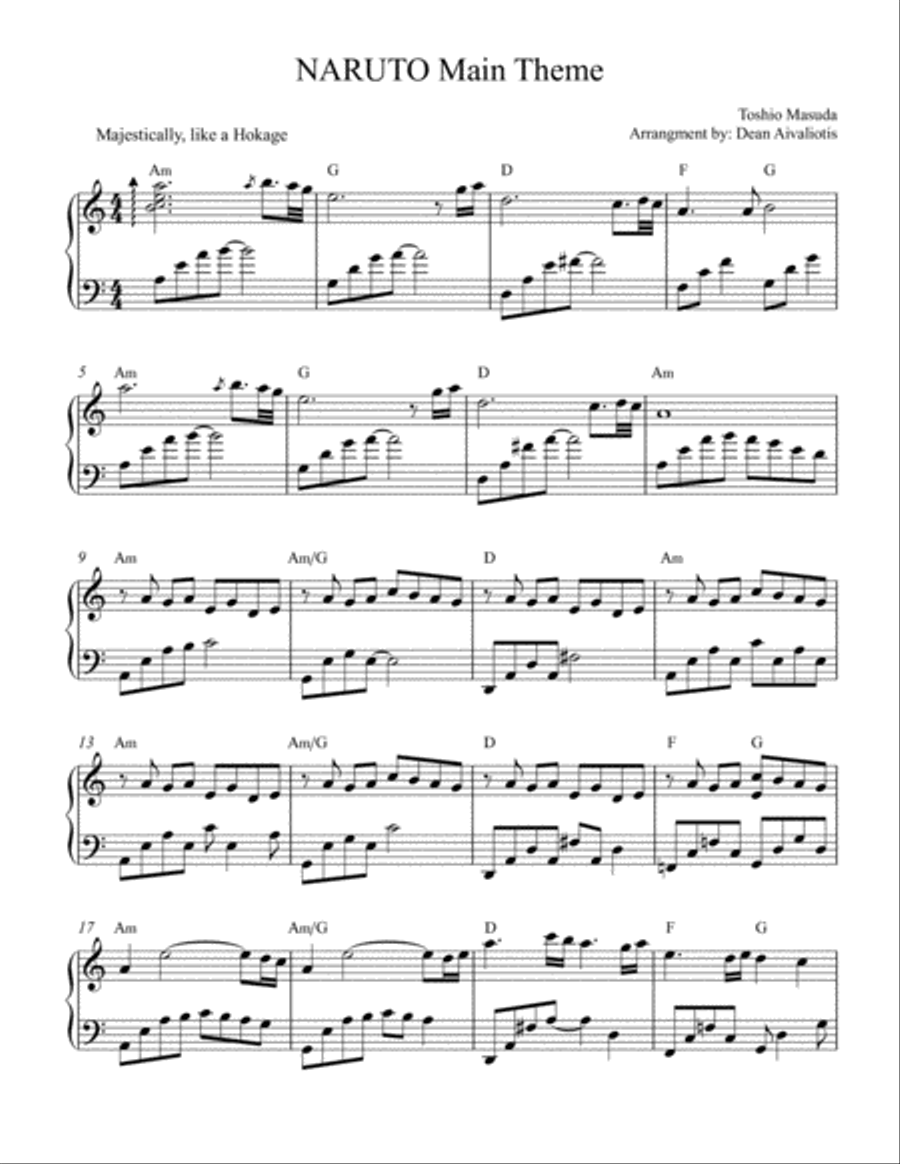 Naruto Main Theme Piano Solo scores gallery preview page 1