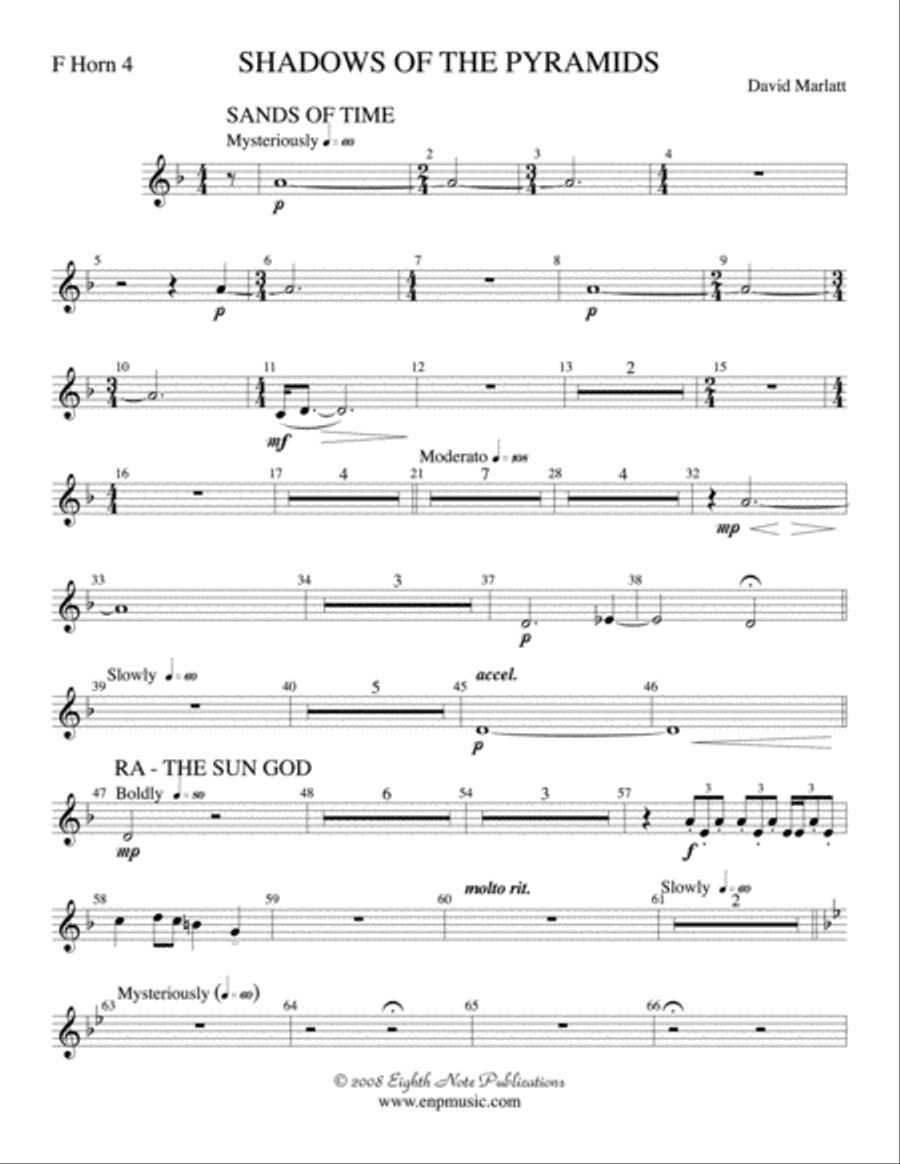 Shadows of the Pyramids: 4th F Horn Concert Band scores gallery preview page 1