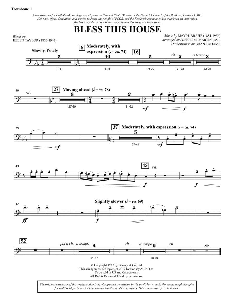 Bless This House - Trombone 1 Choir scores gallery preview page 1