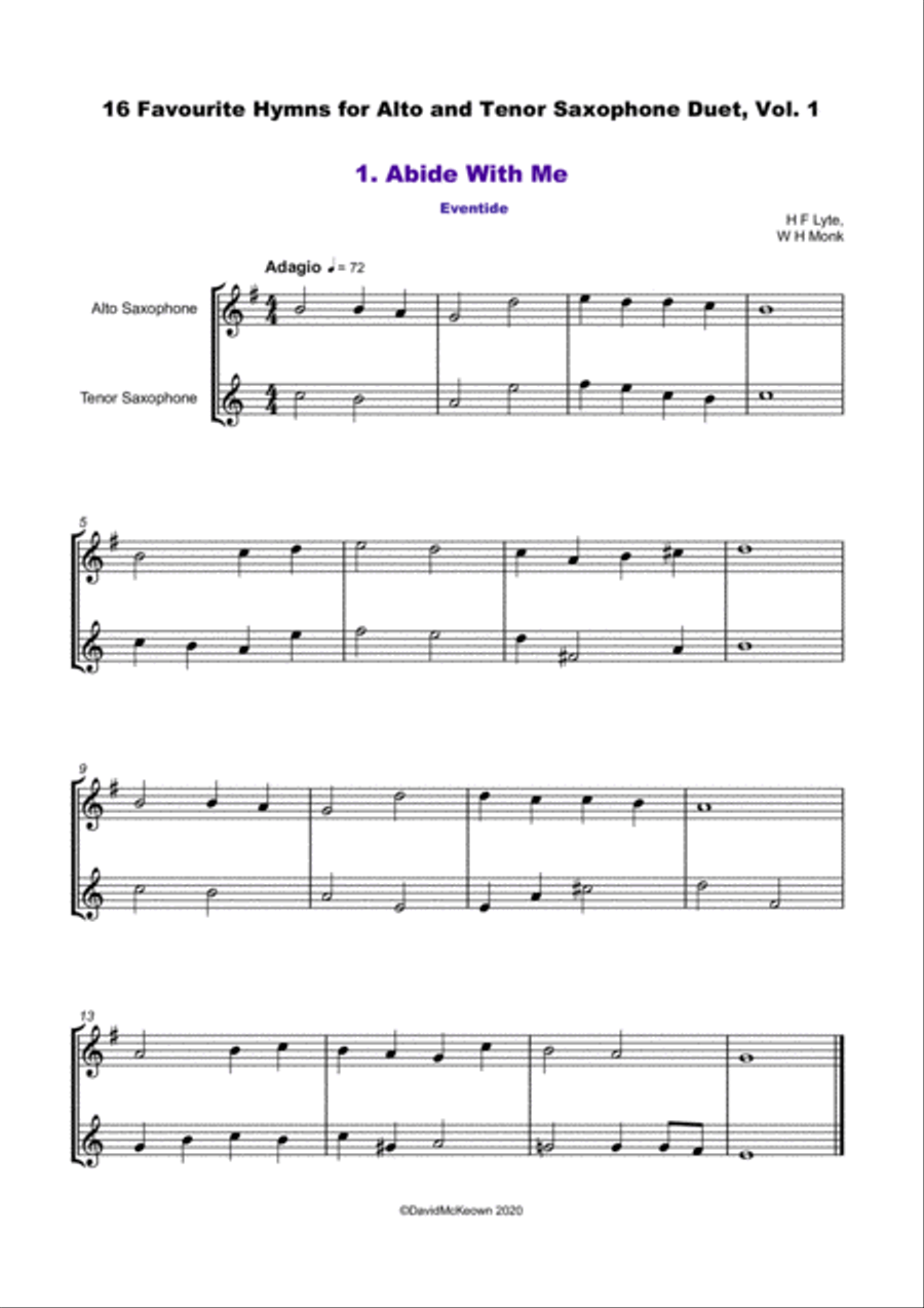 16 Favourite Hymns Vol.1 for Alto and Tenor Saxophone Duet