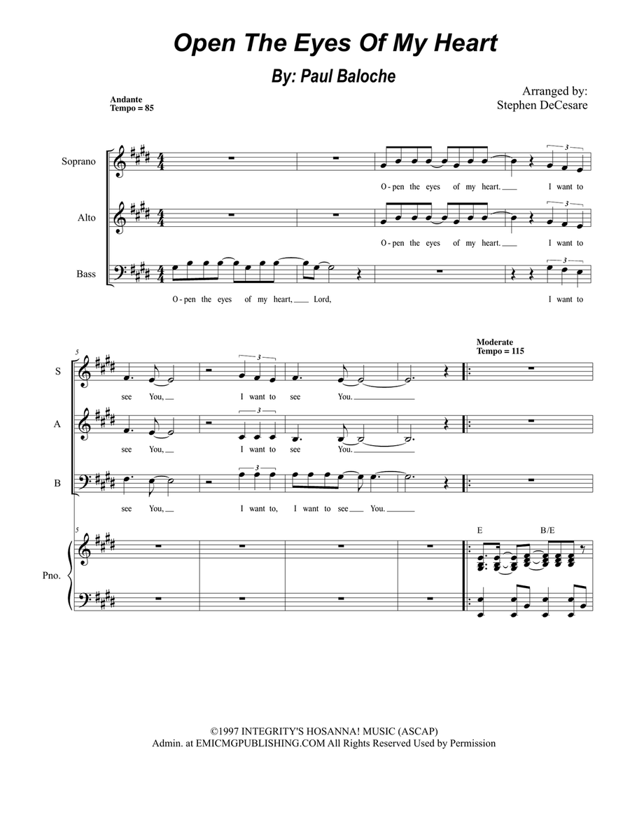 Open The Eyes Of My Heart 3-Part scores gallery preview page 1