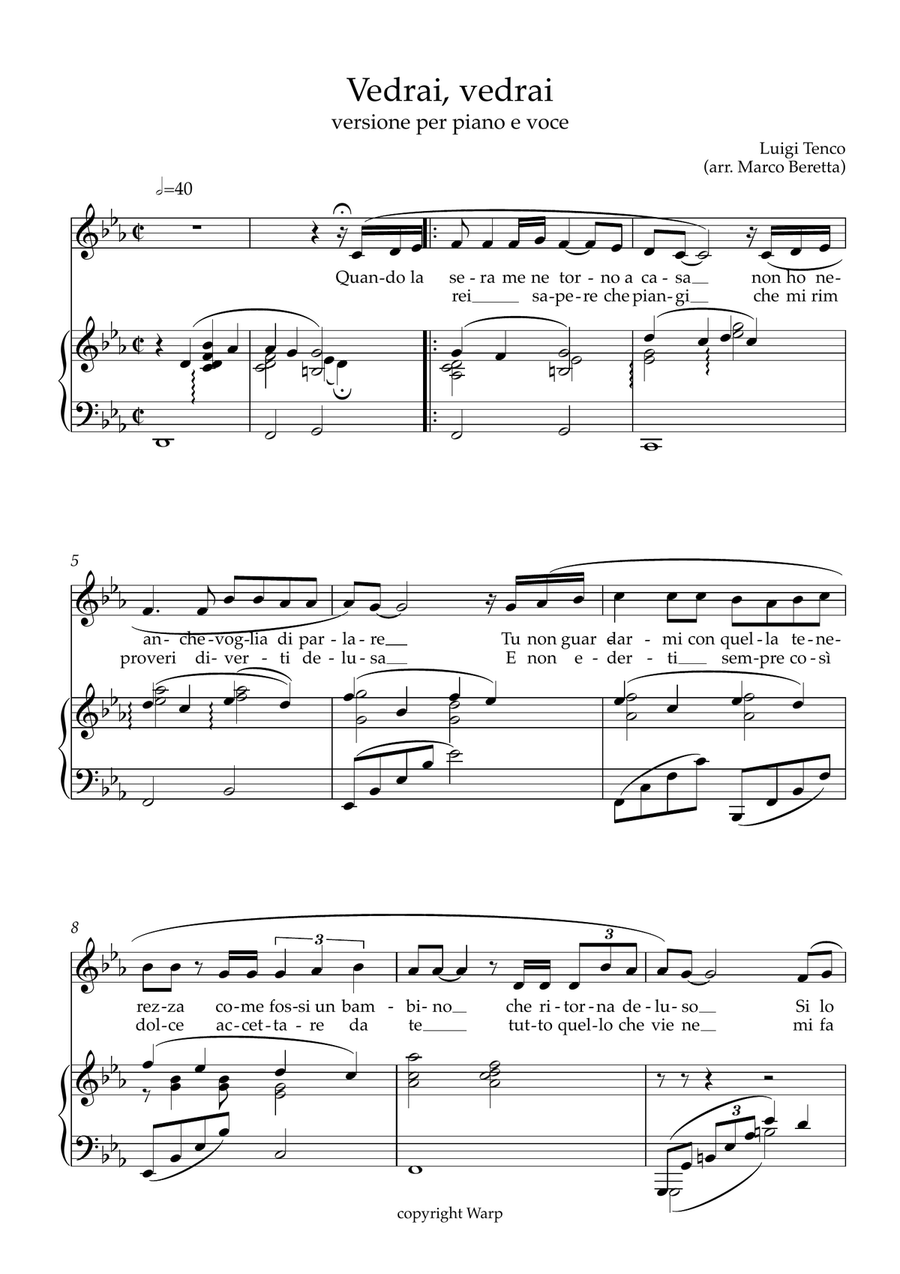 Vedrai Vedrai Piano, Vocal scores gallery preview page 1