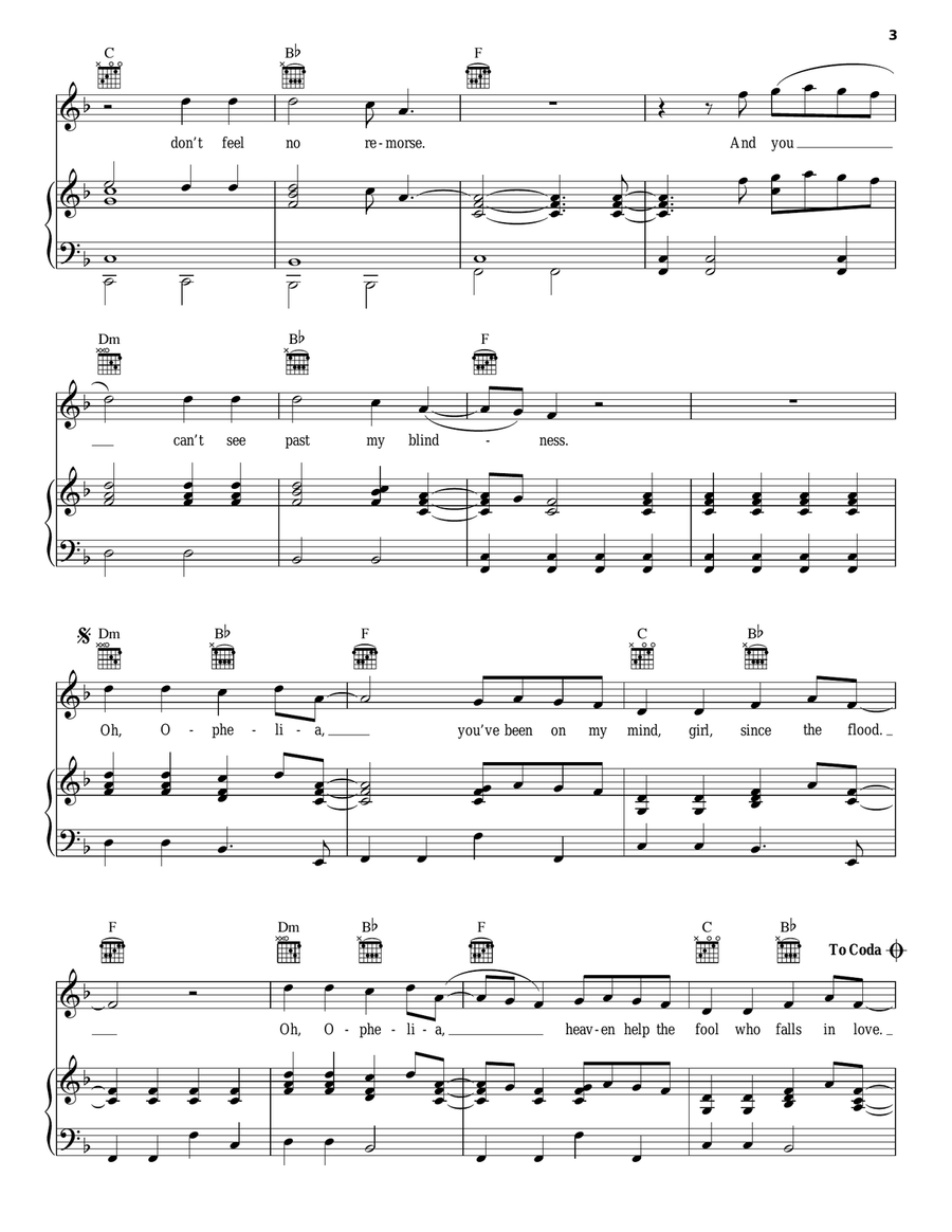 Ophelia Piano, Vocal, Guitar scores gallery preview page 3