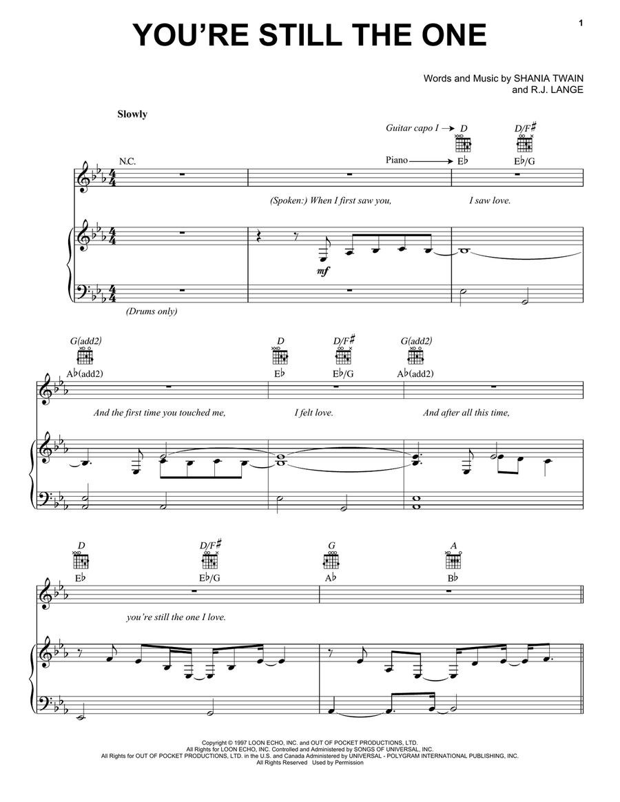 You're Still The One You're Still The One Piano, Vocal, Guitar scores gallery preview page 1