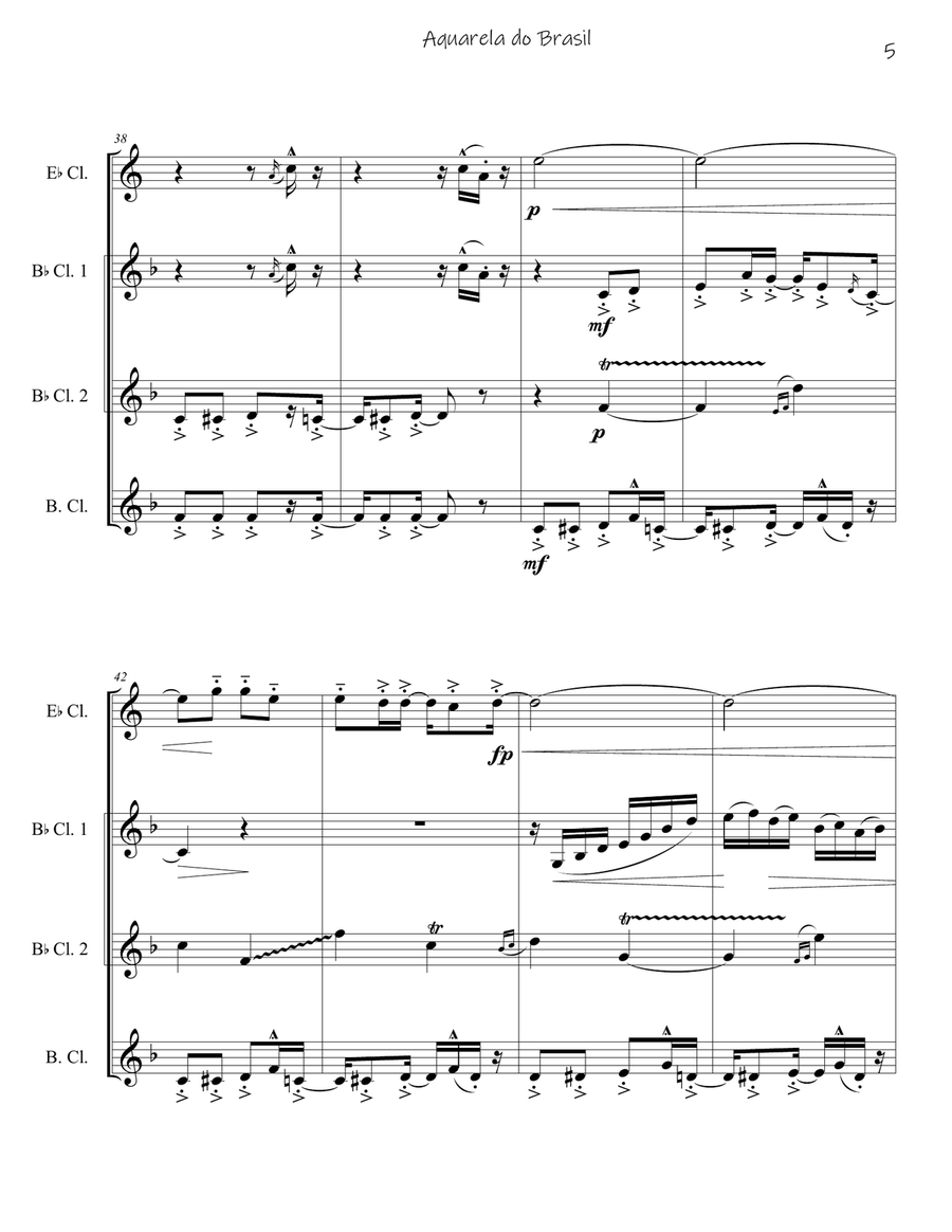 Aquarela Brasileira (aquarela Do Brasil) (brasil) Clarinet Quartet scores gallery preview page 5
