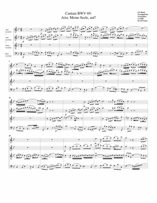 Aria: Meine Seele, auf! from Cantata BWV 69 (arrangement for 4 recorders AATB)