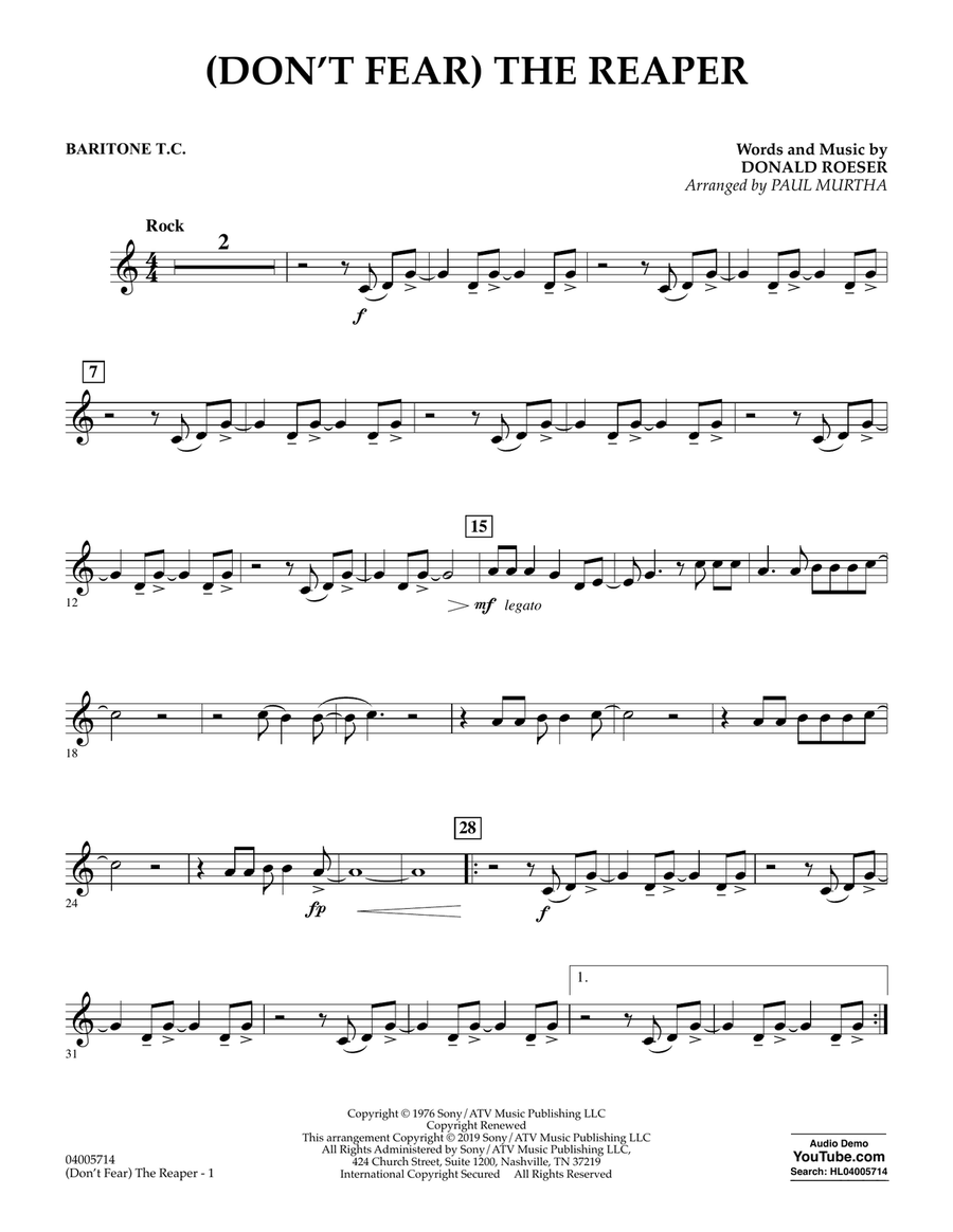 (Don't Fear) The Reaper (arr. Paul Murtha) - Baritone T.C.