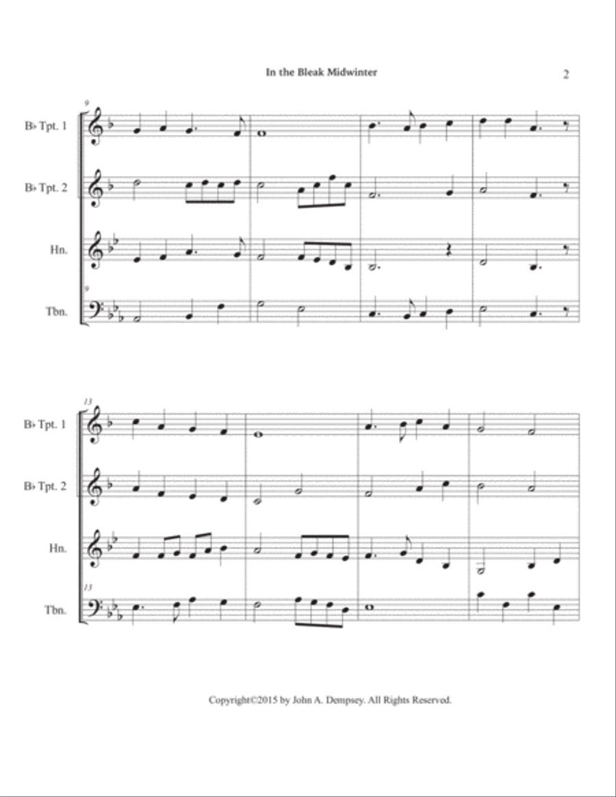 In the Bleak Midwinter (Brass Quartet): Two Trumpets, Horn in F and Trombone Brass Quartet scores gallery preview page 6