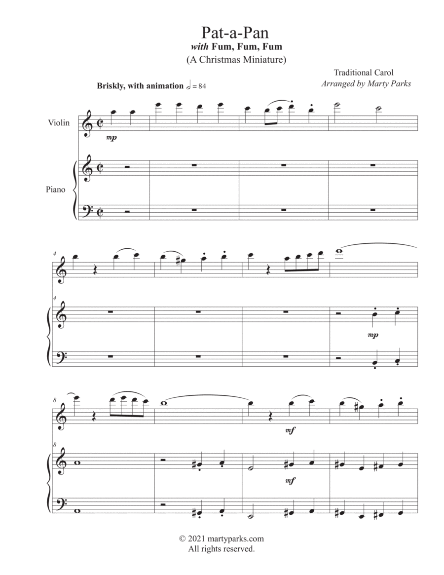 Pat-a-Pan (Violin-Piano) Violin Solo scores gallery preview page 1