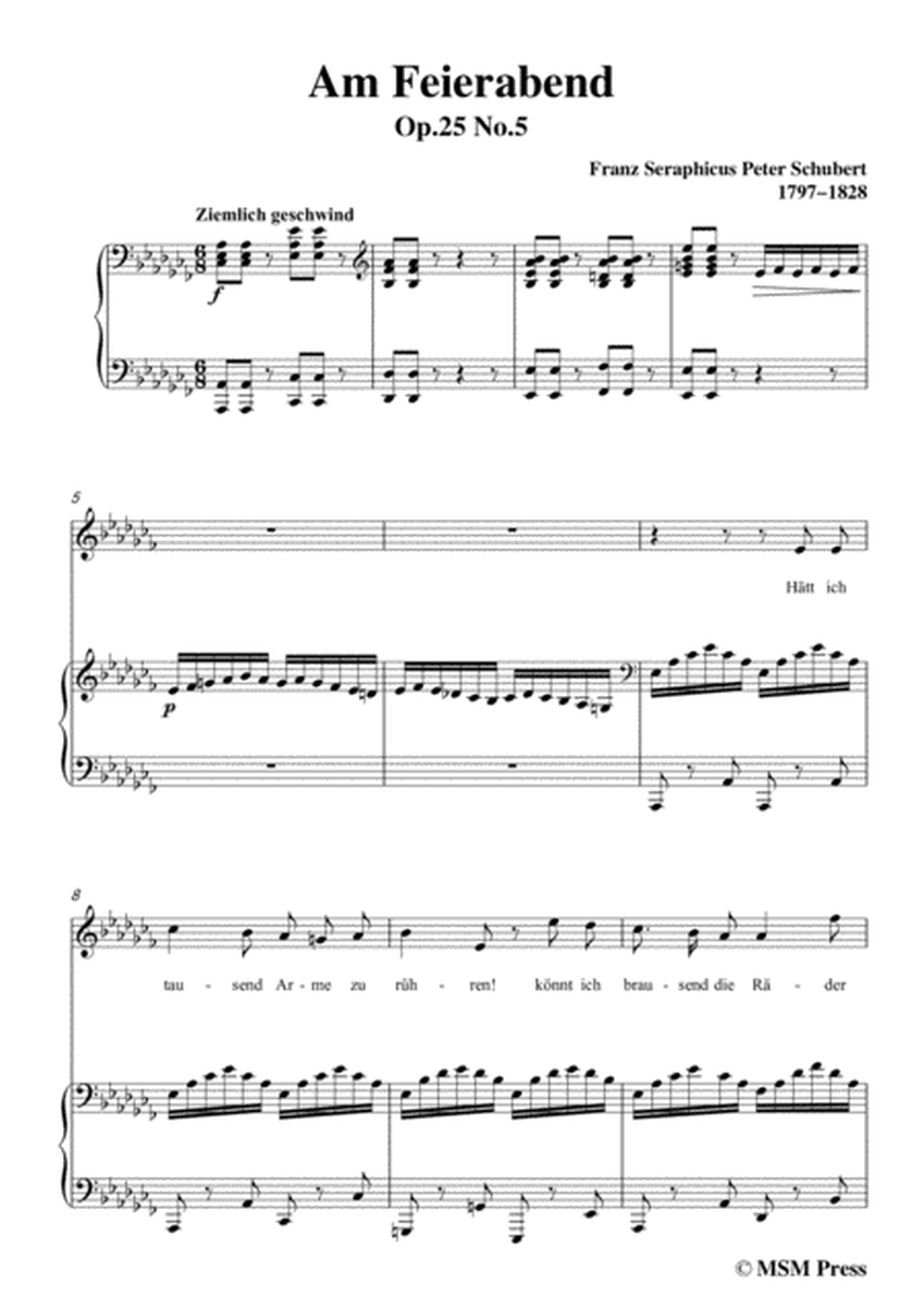 Schubert-Am Feierabend,from 'Die Schöne Müllerin',Op.25 No.5,in a flat minor,for Voice&Piano image number null