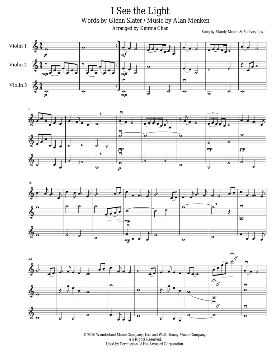 I See The Light Violin Solo scores gallery preview page 1